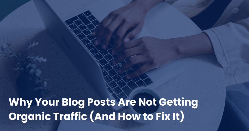 A feature image of a professional blogger writing online content to get organic traffic. 